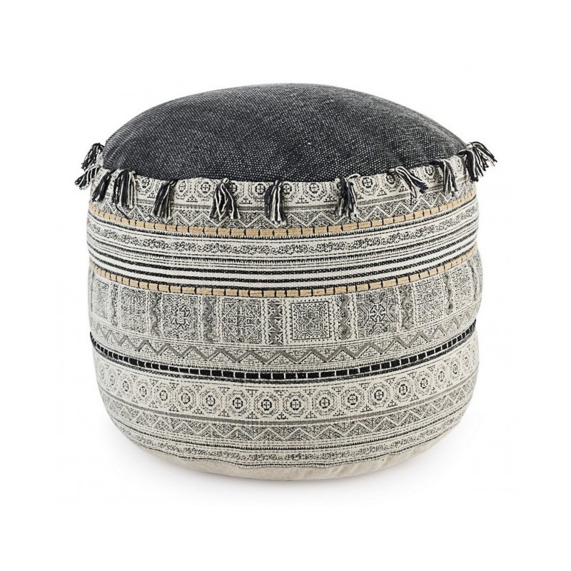 Pouf in cotone stile etnico TILAK Alaskan diametro 50x h35 cm - Samnite