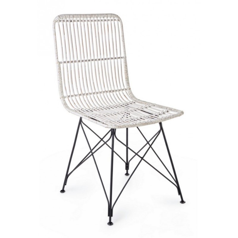 Sedia in stile contemporaneo in acciaio e kubu Bianco LUCILA 45x55x h85 cm - Samnite