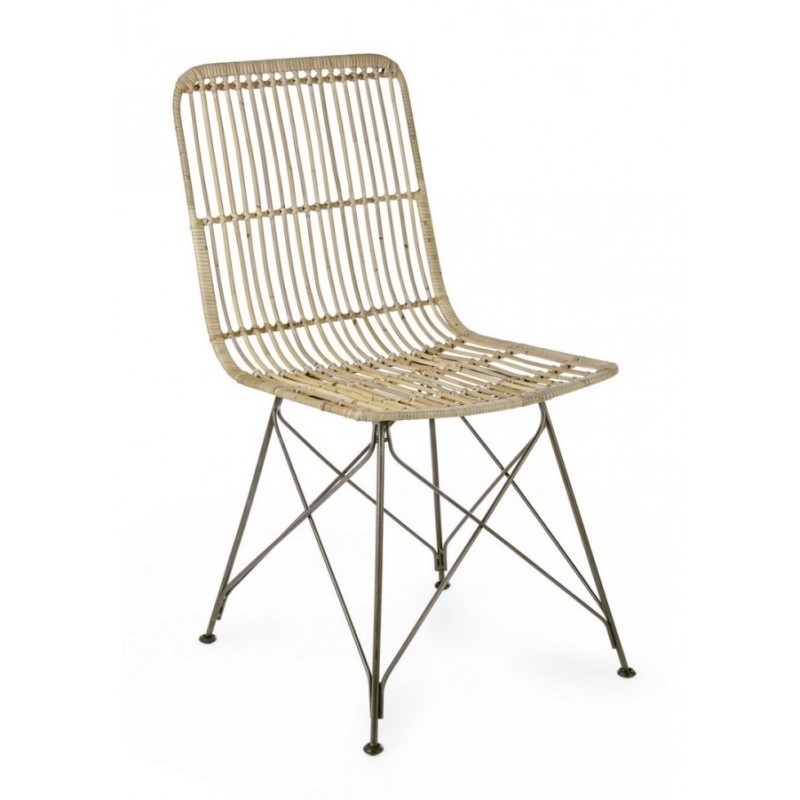 Sedia in stile contemporaneo in acciaio e kubu Naturale LUCILA 45x55x h85 cm - Samnite