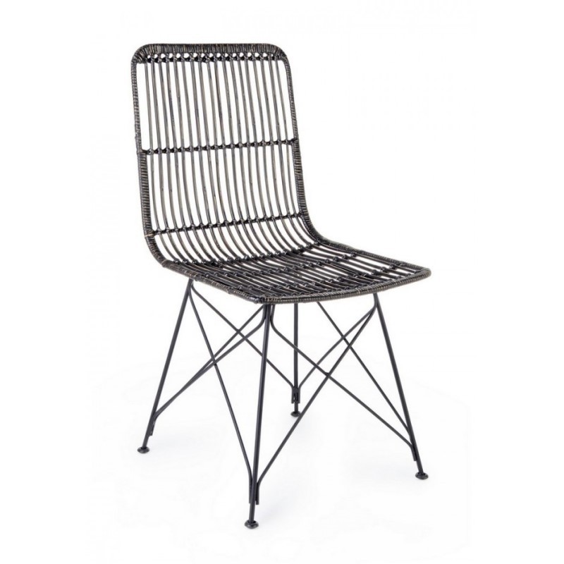 Sedia in stile contemporaneo in acciaio e kubu Nero LUCILA 45x55x h85 cm - Samnite