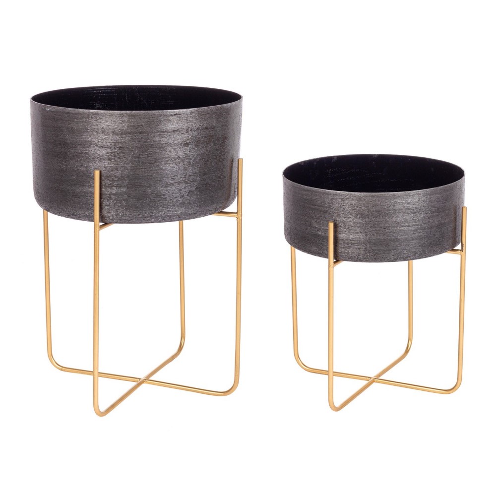 Set 2 porta vaso nero in alluminio stile design - Samnite