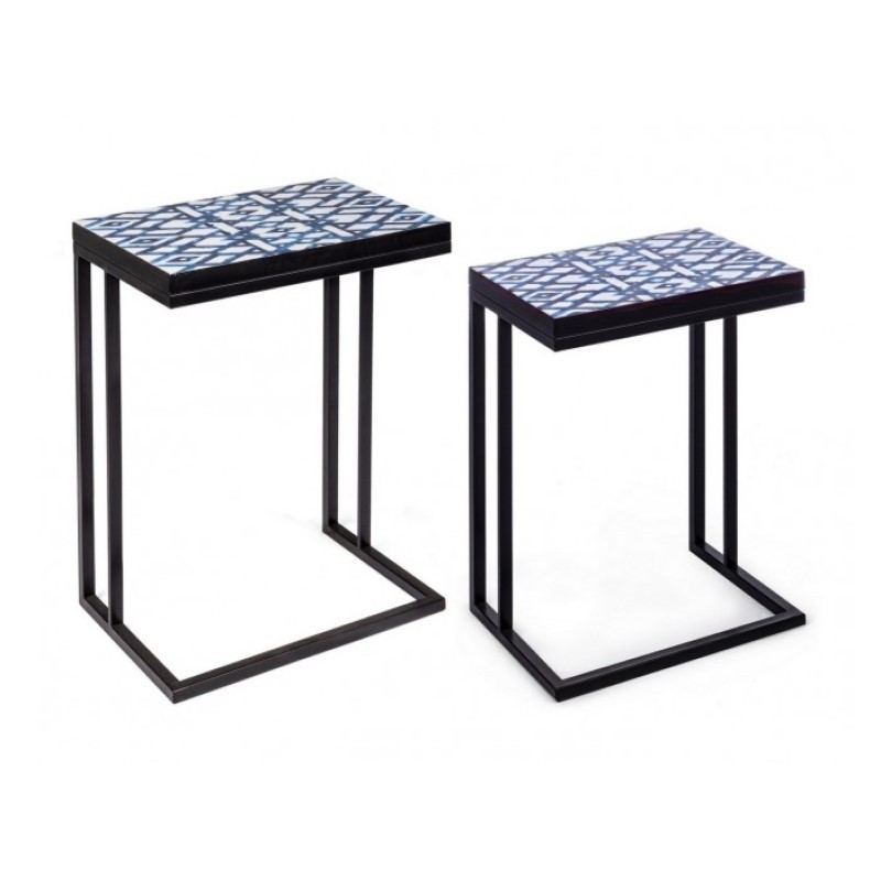 Set 2 tavolini NEAPOLIS in acciaio con piano in mdf decorato con stampa 62.5h 56h cm - Samnite