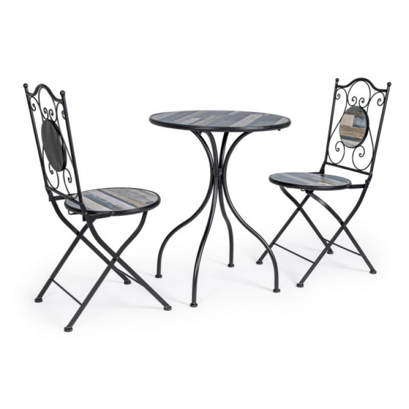 Set da giardino tavolo e 2 sedie con decori in ceramica Huston - Samnite