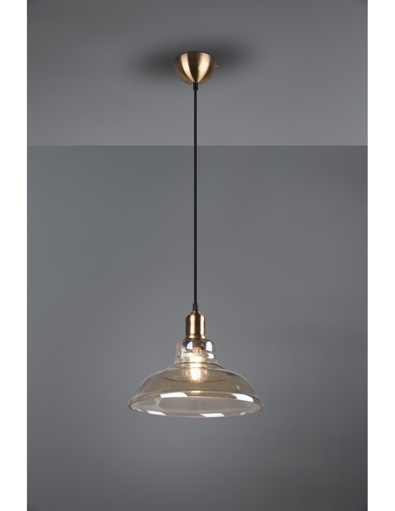 Sospensione 1x E27 Aldo Ottone Vetro Ambra Ø28 cm Trio Lighting - Samnite