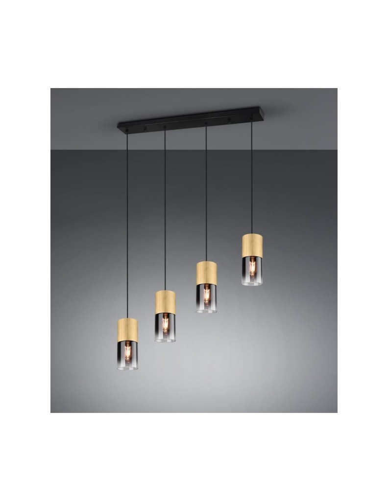 Sospensione Isola 4 Cilindri Ottone Con Vetro Fumé Robin Trio Lighting - Samnite