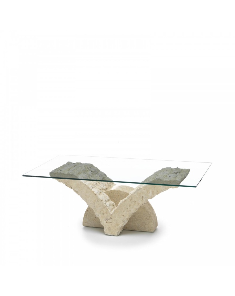 Tavolino trasparente-beige 70 cm x 120 cm H. 40 cm - Samnite