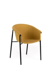 [S-OM/445/GI] Set di 4 sedie in tessuto giallo, 58cm x 56cm x 79cm, con gambe in metallo nero
