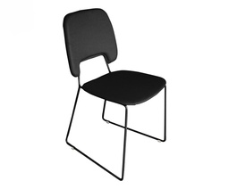 [S-OM/308/NE] Set di 4 sedie in similpelle grigia scura, seduta nera, struttura in metallo, 47.5x45.5x89 cm
