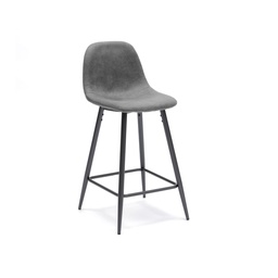 [S-OM/315/GR] Set di 4 sedie in tessuto grigio, 60cm x 55cm x 79cm, e sgabello in similpelle grigio, 50cm x 43cm x 91cm