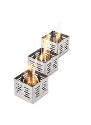 [S-FP/029] Set di 3 biocamini in acciaio grigio chiaro, 10x10x8 cm