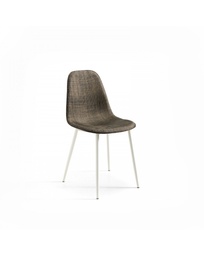 [S-OM/281/MA] Set di 4 sedie in similrattan grigio chiaro con struttura in metallo bianco, 43x38x86.5cm