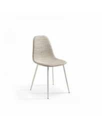 [S-OM/281/BE] Set di 4 Sedie in Similrattan Beige con Struttura in Metallo Bianco, 43x38x86.5cm