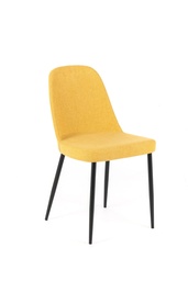 [S-OM/447/GI] Set di 4 sedie in tessuto giallo con gambe in metallo nero, 55cm x 46cm x 85cm