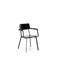 [S-OM/337/NE] Set di 4 Sedie in Legno Laccato Nero con Struttura in Metallo, 61x51.5x82cm