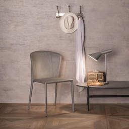 [S-OM/335/GR] Set di 4 sedie in similcuoio con seduta grigio chiaro, struttura in metallo - 49x56x82h cm