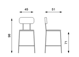 [S-OM/387/GS] Set di 2 Sgabelli in Polipropilene con Seduta Grigia, Struttura in Metallo, 45x51x98cm