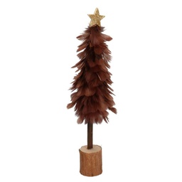 [S-V6119280000] Albero legno con piume marrone 9x9x32 cm