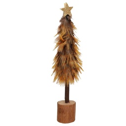 [S-V6119230000] Albero legno con piume oro 8x8x31 cm