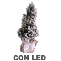 [S-V6093610000] Albero innevato con led, pigne e base in juta - 45 cm di altezza