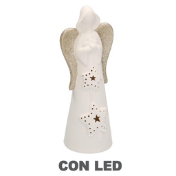 [S-V6137320000] Lampada Angelo Ceramica Bianco Oro con LED ø10,5x27,5