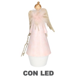 [S-V6115990000] Angelo Rosa in Metallo con LED e Stella 10x10x24 cm