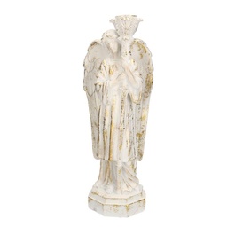 [S-V6138850000] Angelo in resina bianco oro con lanterna 15x11x40 cm