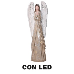 [S-V6332500000] Angelo in resina con luce a LED, colore oro, dimensioni cm22x12h66