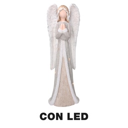 [S-V6332490000] Angelo in resina con luce a led, colore oro, dimensioni cm22x16h66