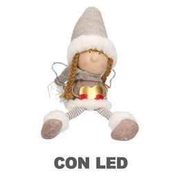 [S-V6139330000] Angelo Tessuto Crema con LED e Cuore Seduto 11x18h56 cm