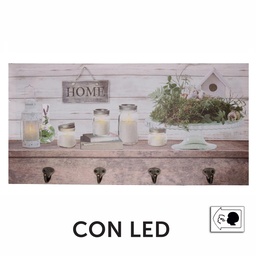 [S-V5924990000] Appendino legno con led lanterna cm60x30x1,8 - 8 posti