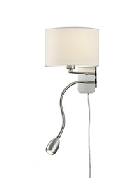 [S-TRIO271170201] Applique Hotel Nichel E Paralume Rotondo Tessuto Bianco Con Luce Lettura L20 cm Trio Lighting