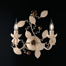 [S-BL196-AP2-AV] Applique in ferro Avorio Decape due luci finitura Oro 36x h38 cm