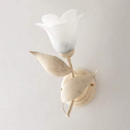 [S-BL155-AP1-AV] Applique in ferro Avorio Oro una luce vetro Alabastro Bianco 21x h33 cm