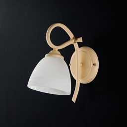 [S-BL217-AP1-AV] Applique in ferro Avorio decape una luce paralume in vetro Bianco 23x h25 cm
