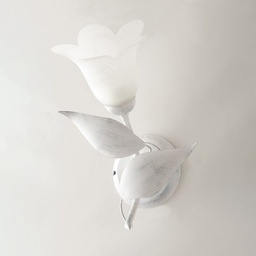 [S-BL155-AP1-BA] Applique in ferro Bianco Argento una luce vetro Alabastro Bianco 21x h33 cm