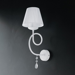 [S-BL148-AP1-BCO-PAR] Applique in ferro Bianco una luce decorazione shabby e strass paralume Bianco 19x h38 cm