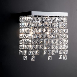 [S-BL31-AP2-CR] Applique in ottone e ferro Cromato due luci strass quadrati 25x12x h25 cm