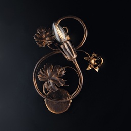 [S-BL169-AP1-BR] Applique rosoni in ferro Marrone con decorazioni Oro una luce 21x h30 cm