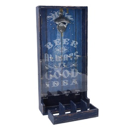 [S-V5961760000] Apribottiglie in legno blu rettangolare 19x38,5x7,5 cm
