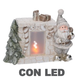 [S-V6151610000] Babbo Natale Ceramica con Camino Crema 24,5x11x18,5 cm