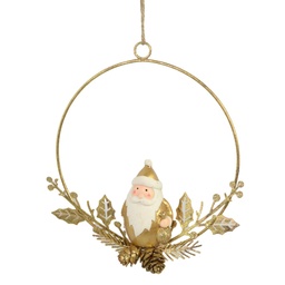 [S-V6195270000] Ghirlanda Oro Babbo Natale in Metallo 16x16x3 cm