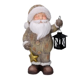 [S-V6160030000] Babbo Natale Resina con Lanterna Grigio 25,5x17h44