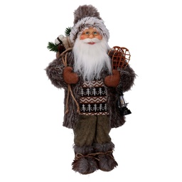 [S-V6191860000] Babbo Natale Tessuto con Regali e Lanterna Marrone 24x12x45 cm