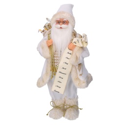 [S-V6192040000] Babbo Natale Tessuto con Regali e Lista Bianco Oro cmh60