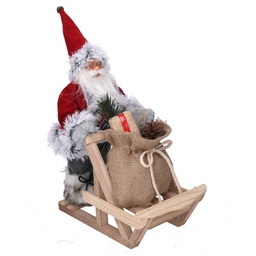 [S-V6190900000] Babbo Natale Tessuto con Slitta Regali Grigio Rosso 33x12x30cm