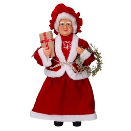 [S-V6192580000] Babbo Natale Tessuto Signora con Ghirlanda Rosso 33,5x17h60
