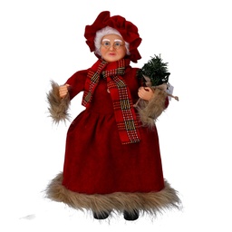[S-V6192590000] Babbo Natale Tessuto Signora con Sciarpa Marrone Rosso 45 cm