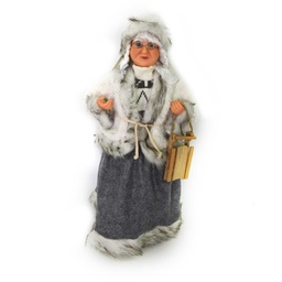 [S-V6192610000] Babbo Natale Tessuto Signora con Slitta Grigio cmh45