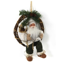 [S-V6191730000] Ghirlanda verdebianco con Babbo Natale in tessuto - 30 cm