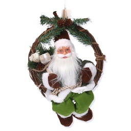 [S-V6191390000] Ghirlanda verde con Babbo Natale in tessuto - 23,5x13,5x30 cm